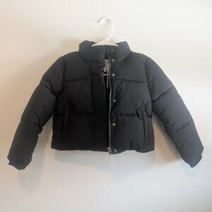 Girl's Black Crop Puffer Jacket - Size 6/7